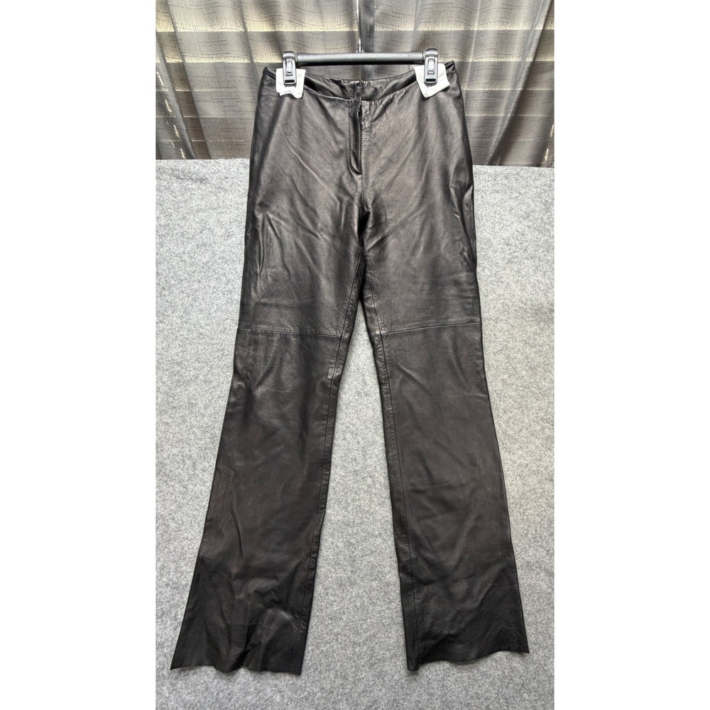 Vintage Bebe Womens Black Genuine Leather Straight Leg Pants 10 Y2K Minimalist